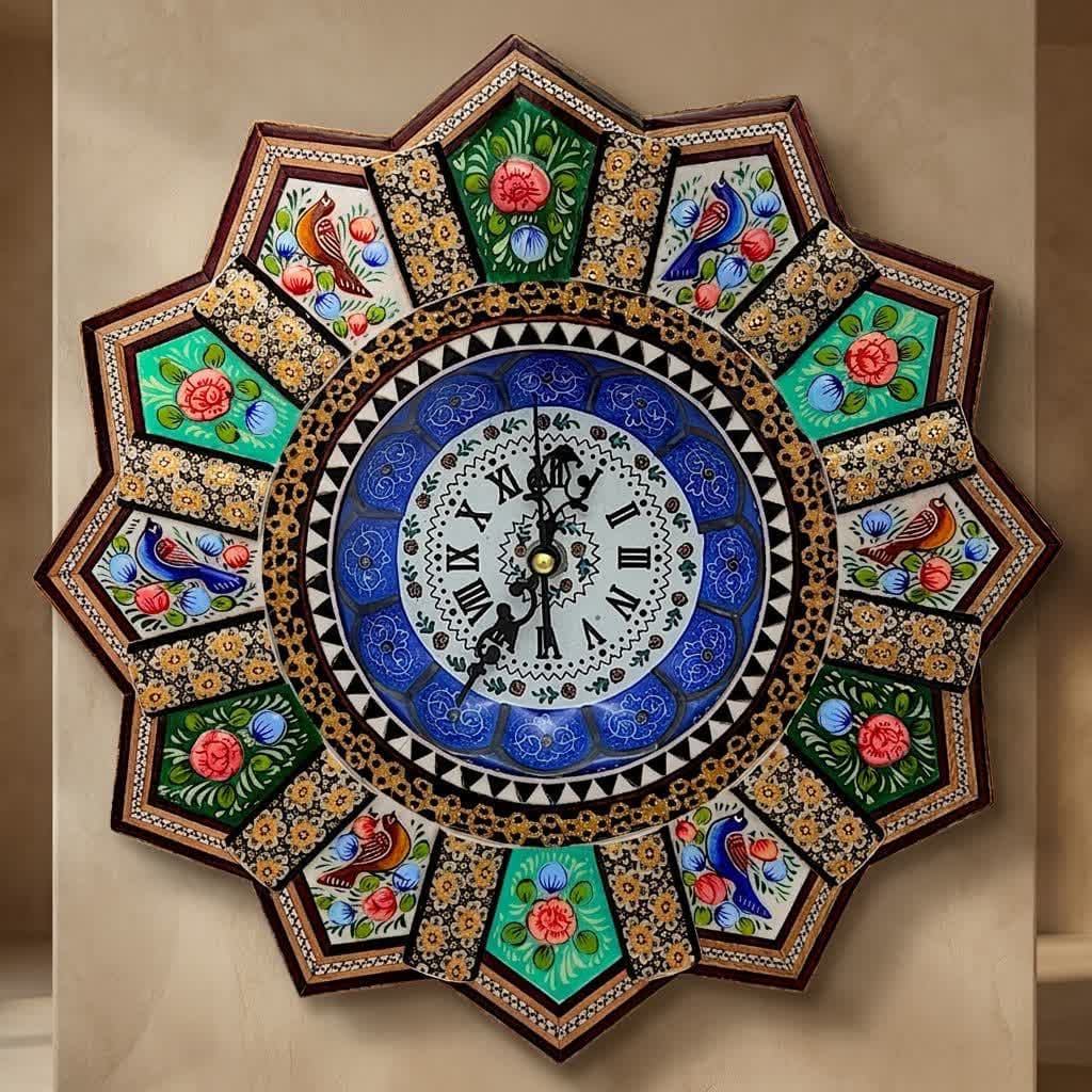 ساعت صنایع دستی خاتم کاری گل و بلبل ۳۵ مدل ۲