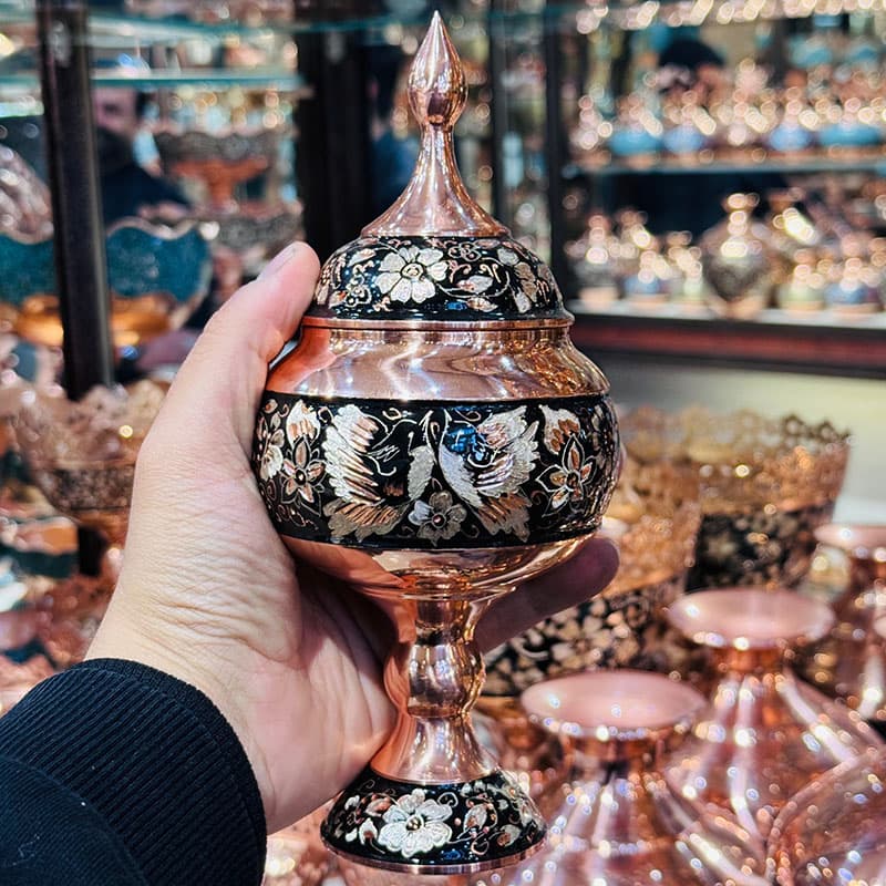 شکلات خوری مسی الماس نقره 24سانتی متری — تصویر ۶