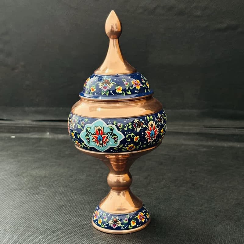 شکلات خوری مسی پایه دار مس و پرداز با جعبه سنتی — تصویر ۶