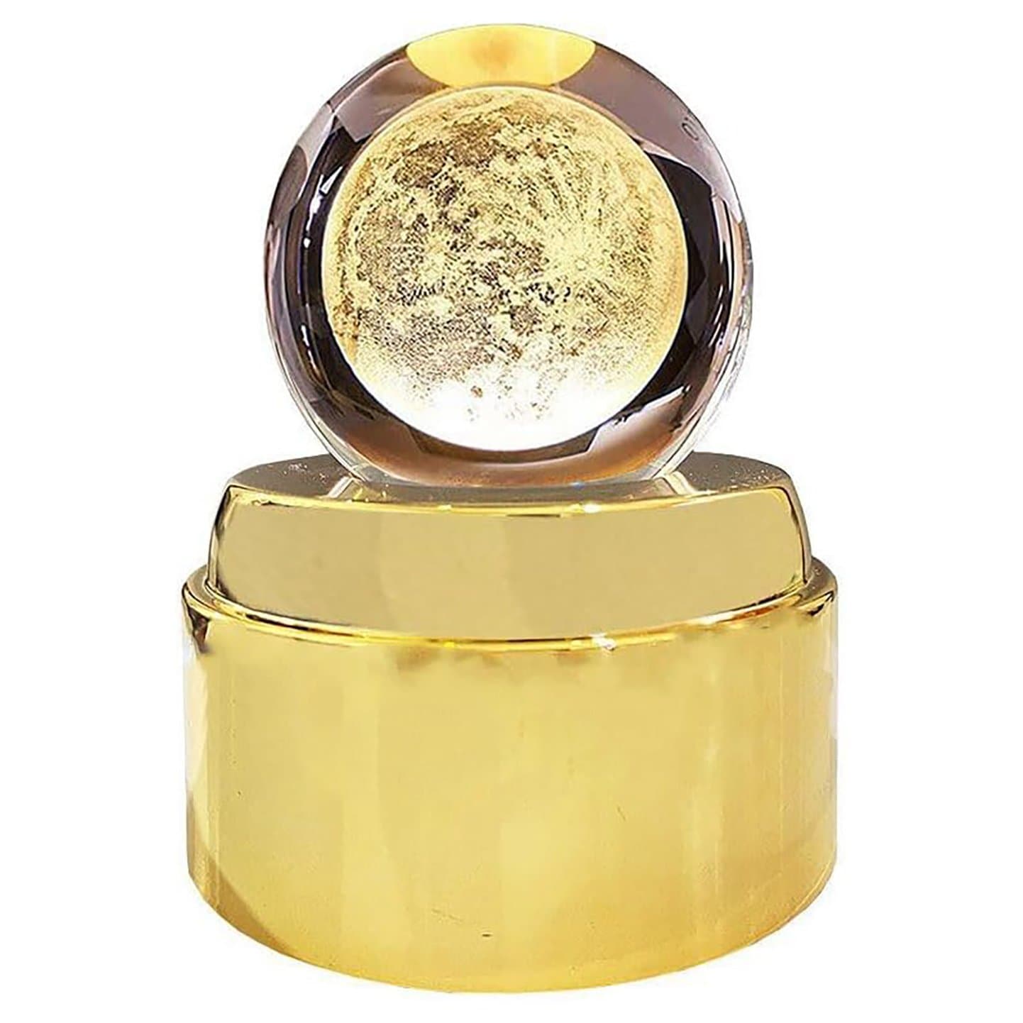 گوی چراغ خواب کریستالی گردان شب خواب لیزری سه بعدی چراغ آفتابی توپی 8 سانت پایه طلایی – کره ماه
