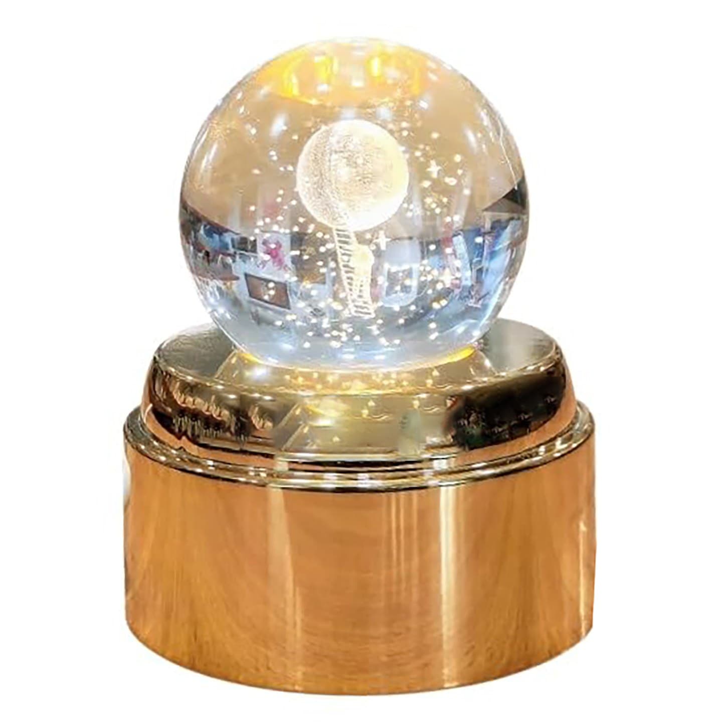 گوی چراغ خواب کریستالی گردان شب خواب لیزری سه بعدی چراغ آفتابی توپی 8 سانت پایه طلایی – ماه و نردبان