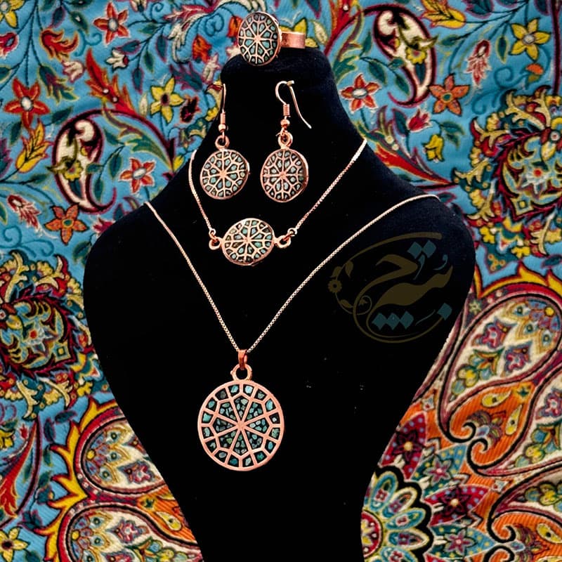 ست زیورآلات مسی فیروزه کوبی مدل 9 — تصویر ۳