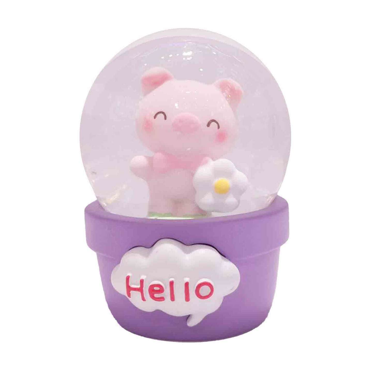 گوی برفی کوچک چراغ دار طرح HELLO حیوانات – خوک و بابونه