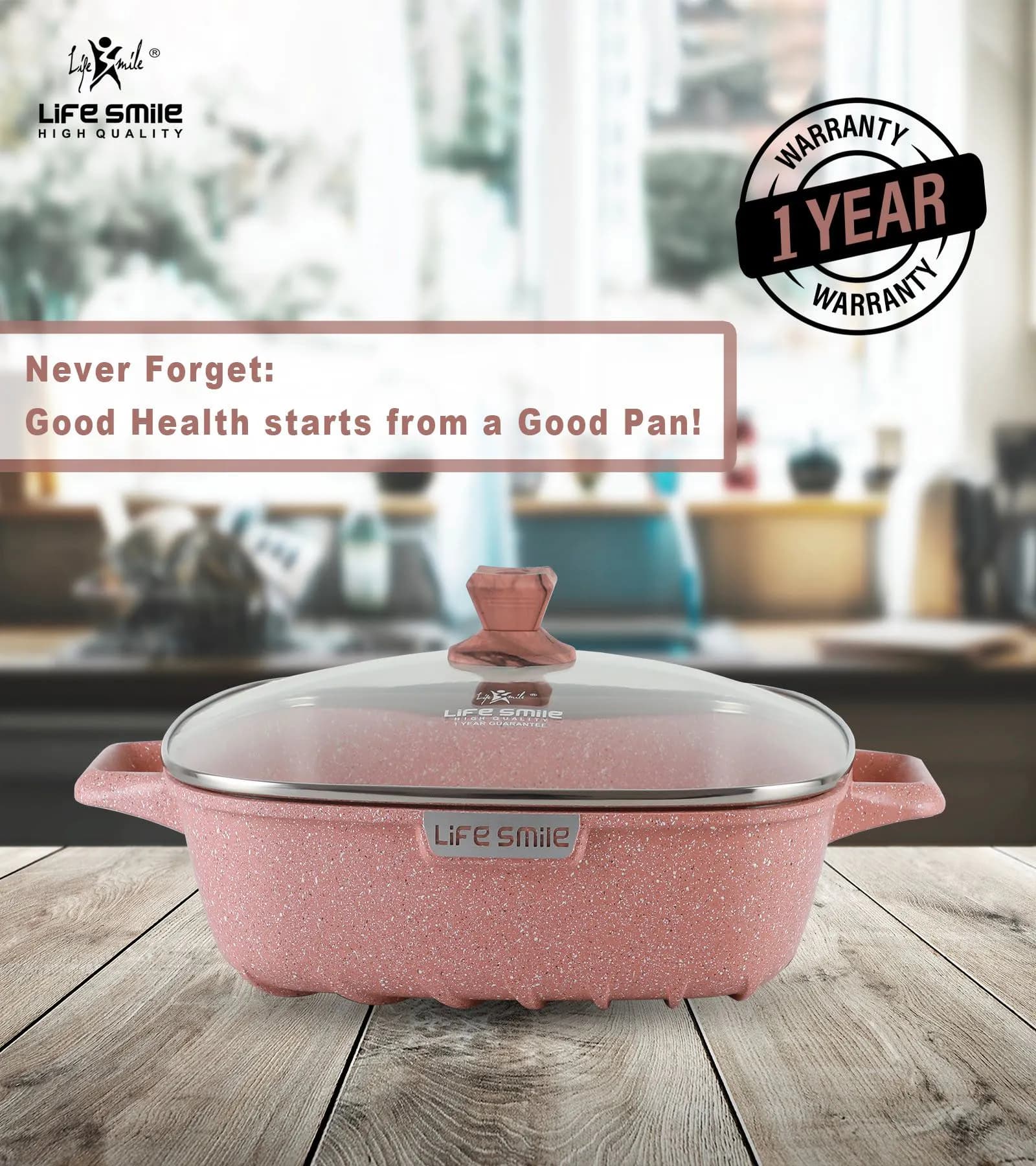 ماهیتابه گرانیت مربع لایف اسمایل مدل SPSF-28