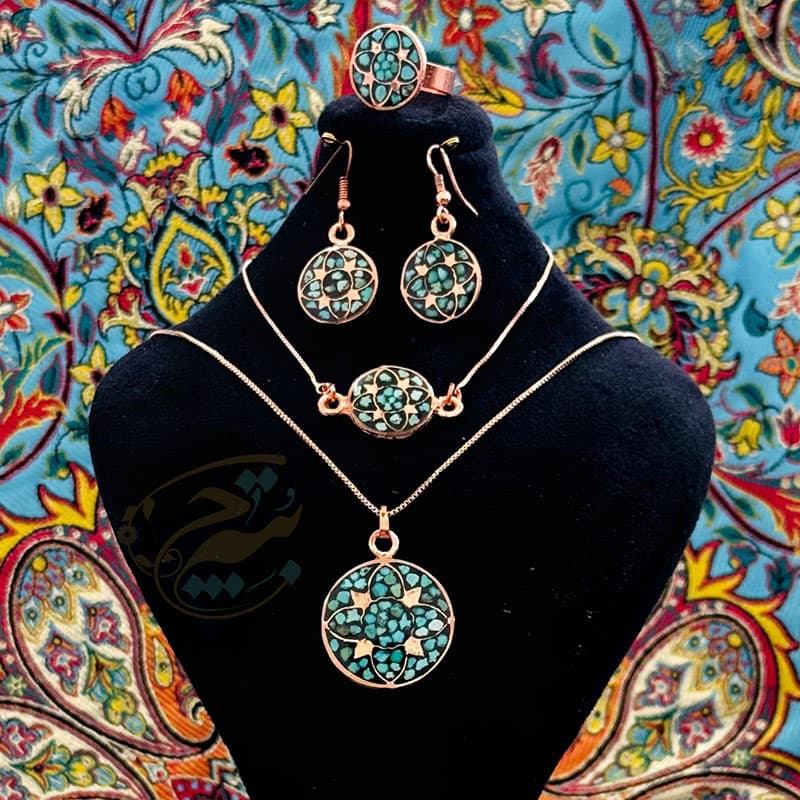 ست زیورآلات مسی فیروزه کوبی مدل 4 — تصویر ۵