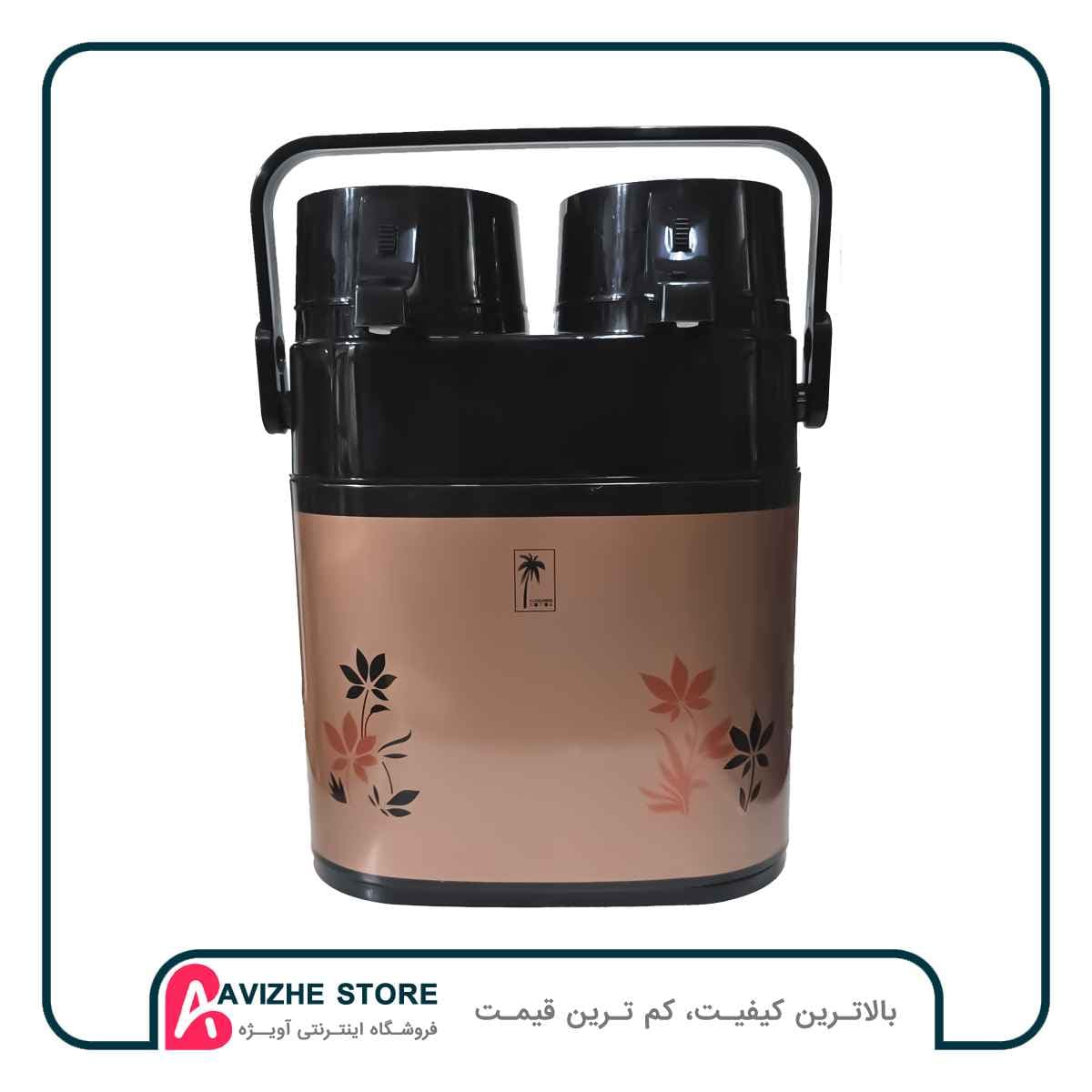 فلاسک دوقلو استیل ظرفیت 2.6 لیتر پمپی علقمه رنگی (شیشه ای)