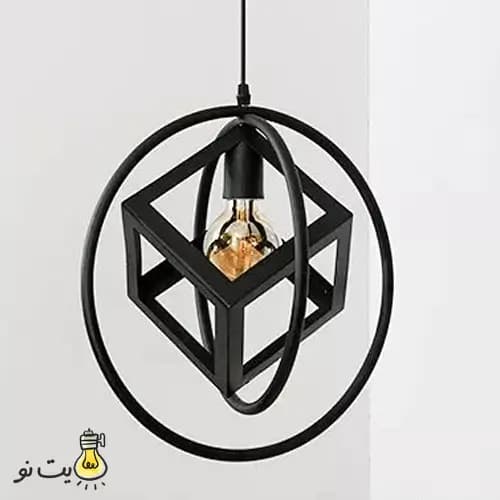 لوستر آویز تک شعله مکعب و دایره فلزی — تصویر ۲