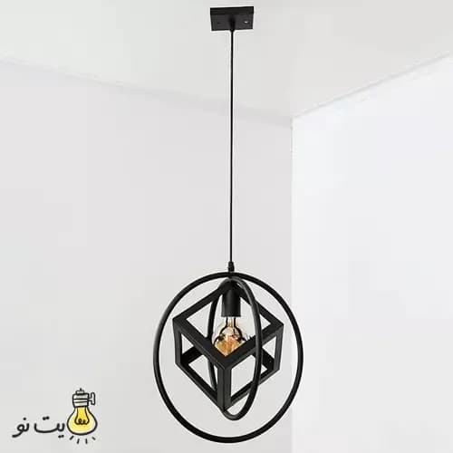 لوستر آویز تک شعله مکعب و دایره فلزی
