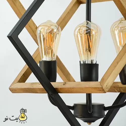 لوستر آویز 4 شعله ستاره داود چوب و فلزی — تصویر ۲