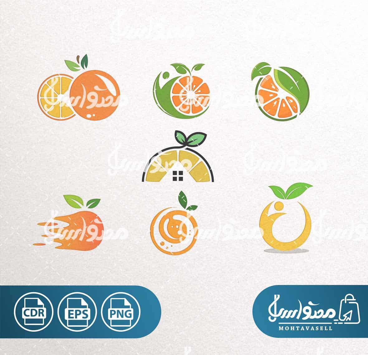 مجموعه وکتور پرتقال و برگ
