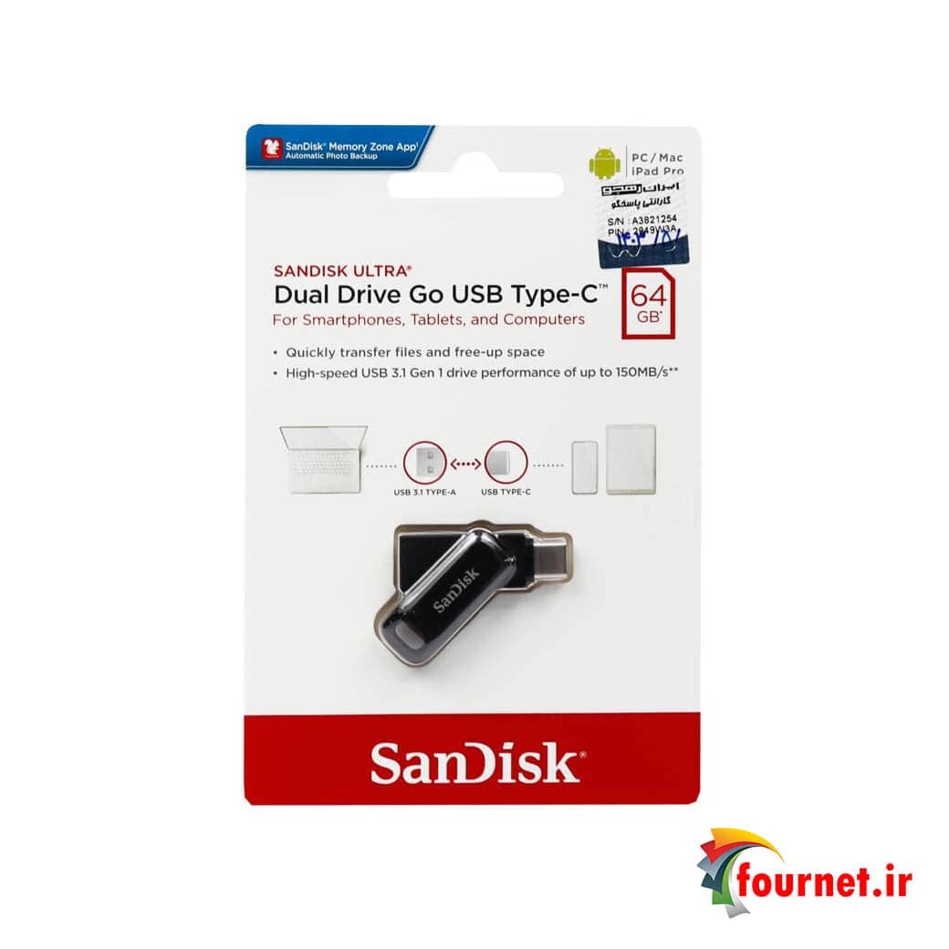 فلش ۶۴ گیگ سن دیسک SanDisk Dual Drive Go OTG Type-C USB3.1 — تصویر ۲