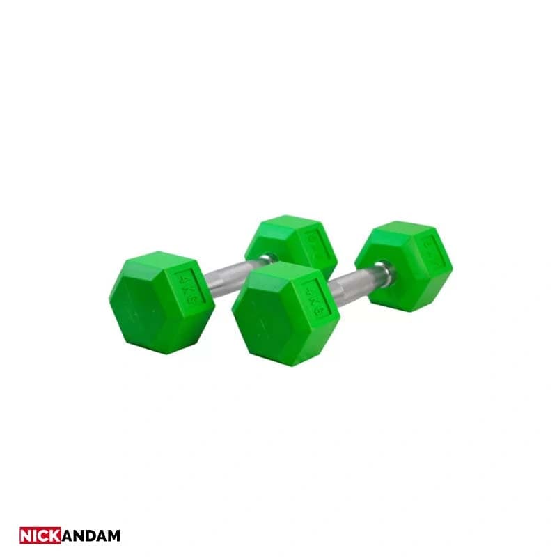 دمبل شش ضلعی رنگی 4 کیلوگرمی رنگی بسته 2 عددی