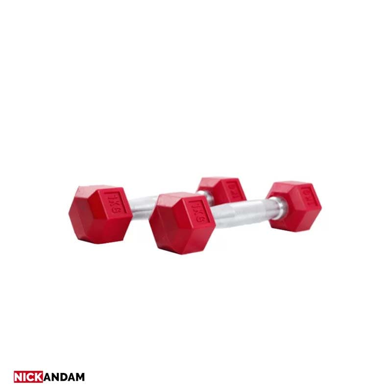 دمبل شش ضلعی رنگی 1 کیلوگرمی رنگی بسته 2 عددی