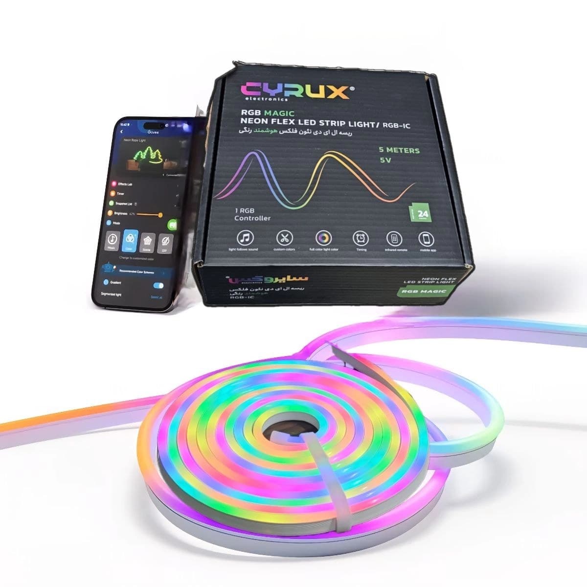 ریسه ۵ متری LED نئون فلکس هوشمند رنگی CYRUX