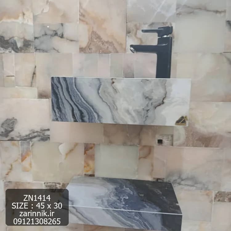 روشویی سرامیکی با شلف دیواری 30×45 طرح سنگ زرین نیک کد ZN1414 — تصویر ۴