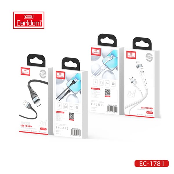 کابل شارژ USB به لایتنینگ ارلدام مدل Earldom EC-178i Lightning cable 2.4A 1.0m — تصویر ۲