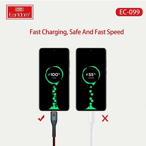 کابل شارژ USB به لایتنینگ ارلدام مدل Earldom EC-099i Lightning cable 2.4A 1.0m — تصویر ۴