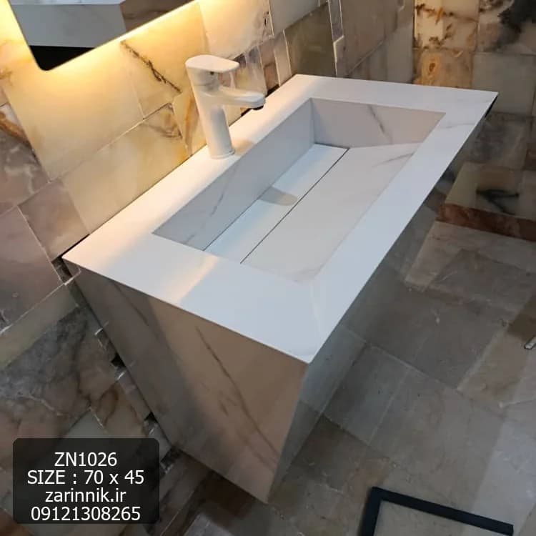 روشویی سرامیکی ساده دیواری 45×70 سفید طرح سنگ زرین نیک کد ZN1025 — تصویر ۴