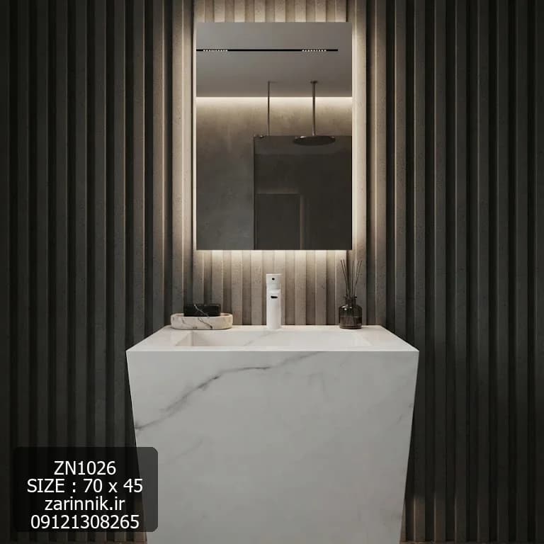 روشویی سرامیکی ساده دیواری 45×70 سفید طرح سنگ زرین نیک کد ZN1025