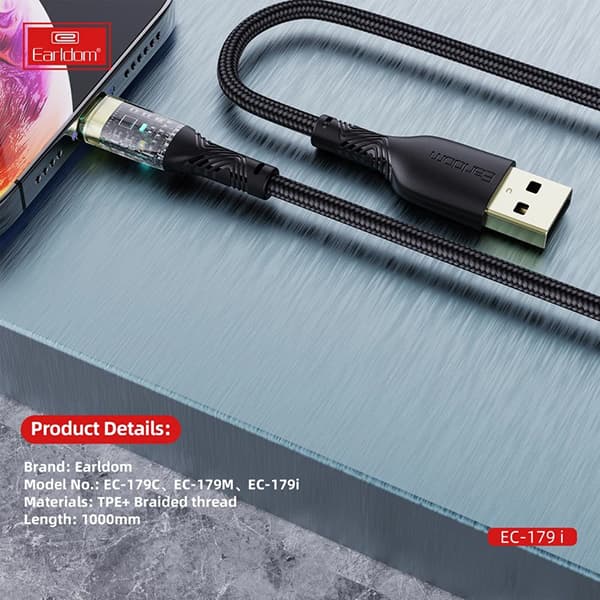 کابل شارژ فست USB به لایتنینگ ارلدام مدل Earldom EC-179i Lightning cable 3.0A 1.0m — تصویر ۷