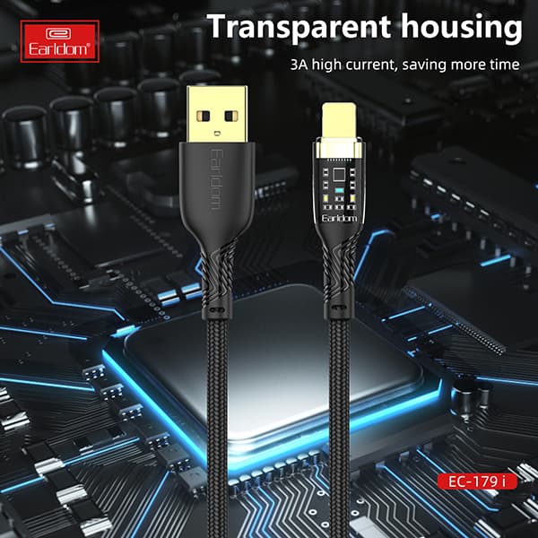 کابل شارژ فست USB به لایتنینگ ارلدام مدل Earldom EC-179i Lightning cable 3.0A 1.0m — تصویر ۴