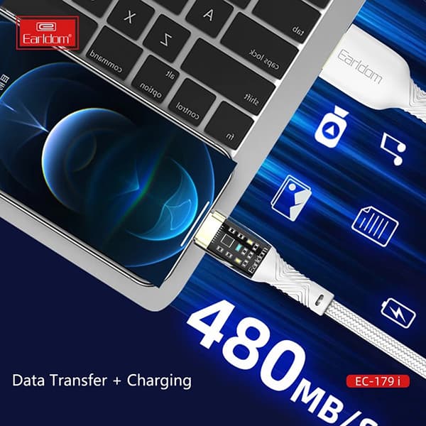 کابل شارژ فست USB به لایتنینگ ارلدام مدل Earldom EC-179i Lightning cable 3.0A 1.0m — تصویر ۶