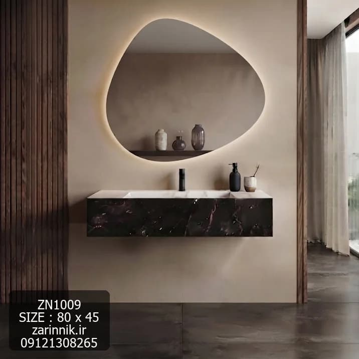 روشویی سرامیکی ساده دیواری 45×80 مشکی سفید زرین نیک کد ZN1009