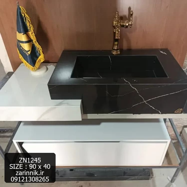 روشویی سرامیکی فول ست 40×90 سفید مشکی بااینه باکس کد ZN1245 — تصویر ۲