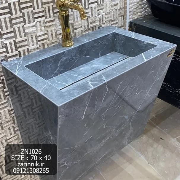 روشویی سرامیکی ساده دیواری 40×70 طوسی زرین نیک کد ZN1026 — تصویر ۳