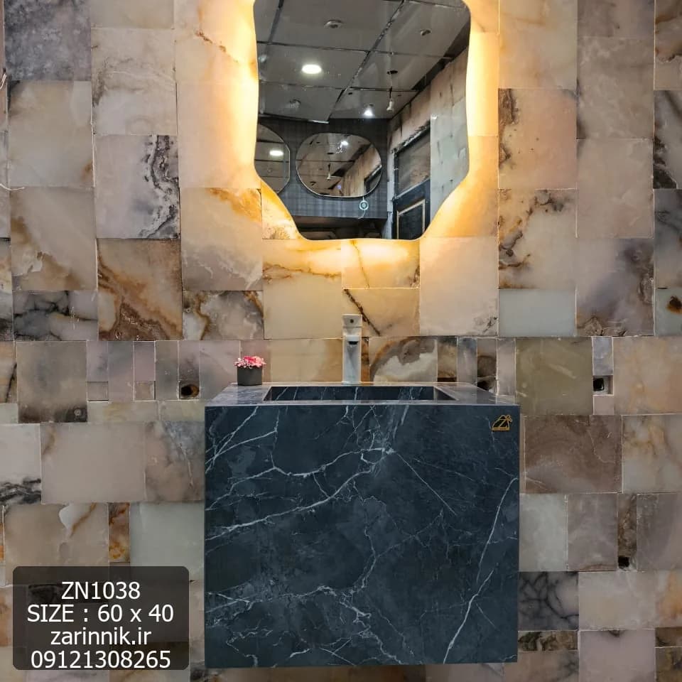 روشویی سرامیکی ساده دیواری 40×60 طوسی زرین نیک کد ZN1038 — تصویر ۲