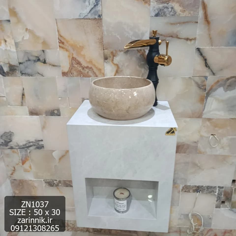 روشویی سایز کوچک 30*50 مدرن سفید باکاسه روکار و جای دکور کد ZN1037 — تصویر ۲