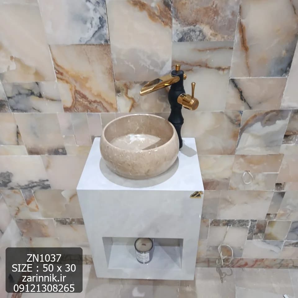 روشویی سایز کوچک 30*50 مدرن سفید باکاسه روکار و جای دکور کد ZN1037 — تصویر ۳
