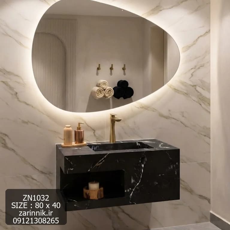 روشویی سرامیکی 40*80 مدرن مشکی طلایی با جای دکور کد ZN1032