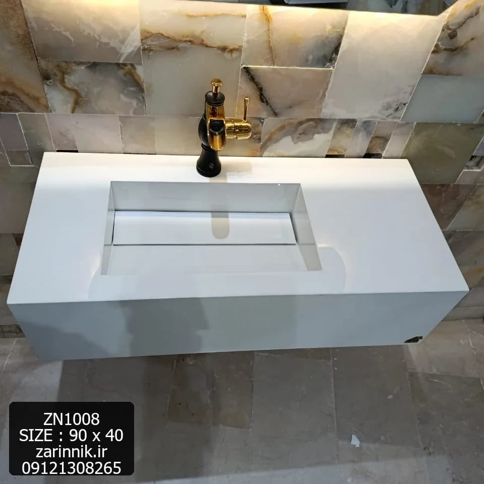 روشویی سرامیکی 40*90 مدرن تک سفید کد ZN1008 — تصویر ۲