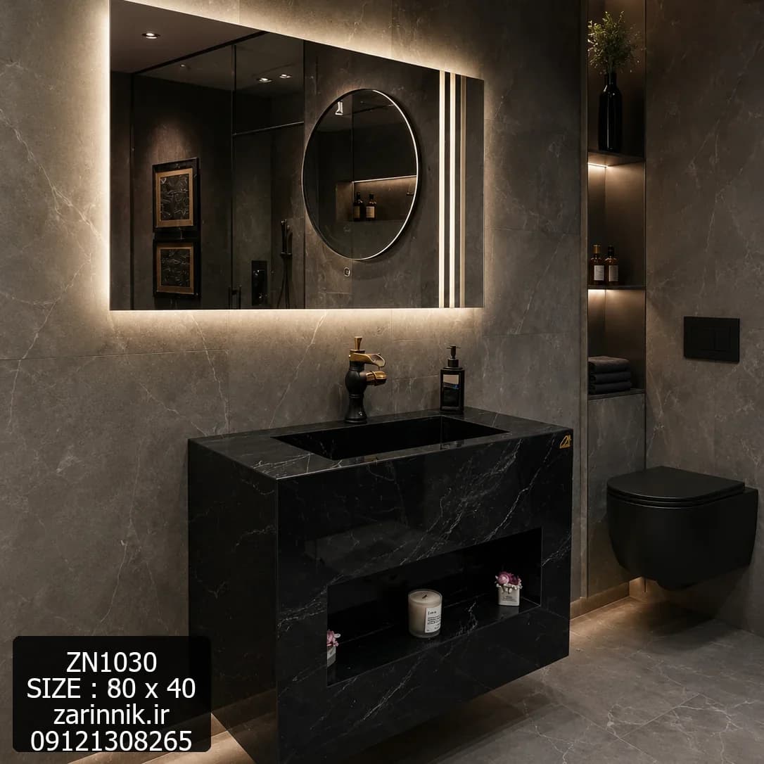 روشویی سرامیکی 40*80 مدرن مشکی بلند با جای دکور کد ZN1030