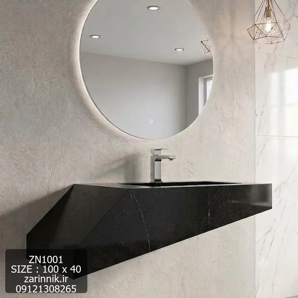 روشویی سرامیکی 40*100 مدرن تک مدل بغل شیب دار مشکی کد ZN7113
