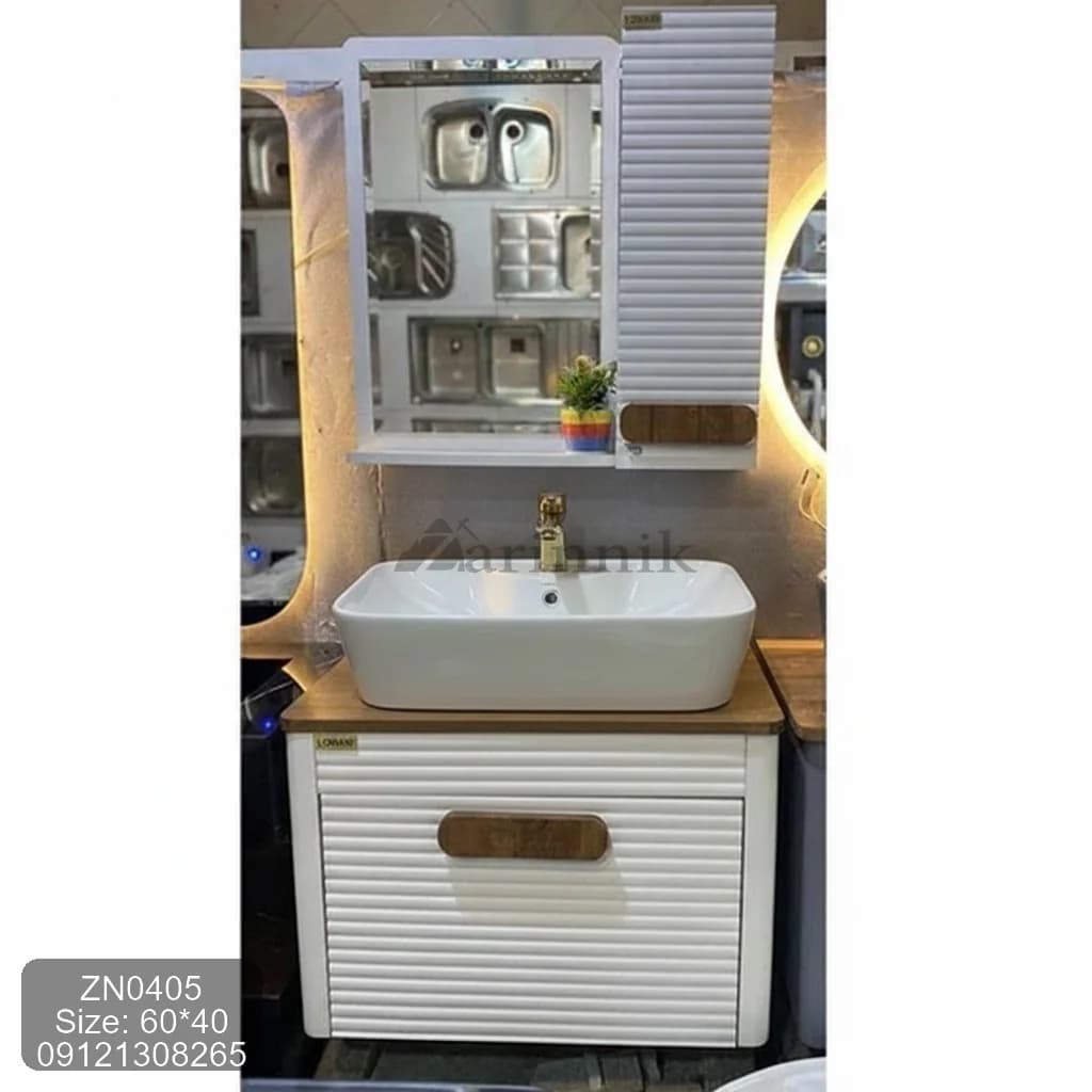 روشویی 40*60 کابینتی بامبو سفیدکد ZN0405 — تصویر ۲