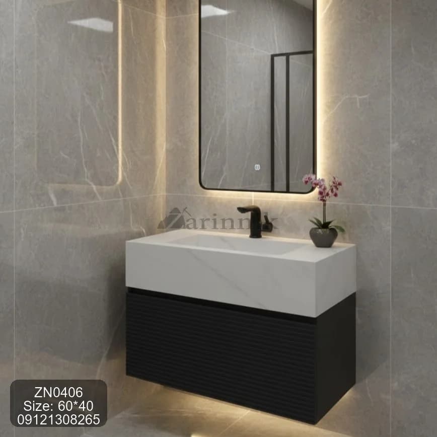 روشویی کابینتی 40*60 بامبو مشکی کد ZN0406