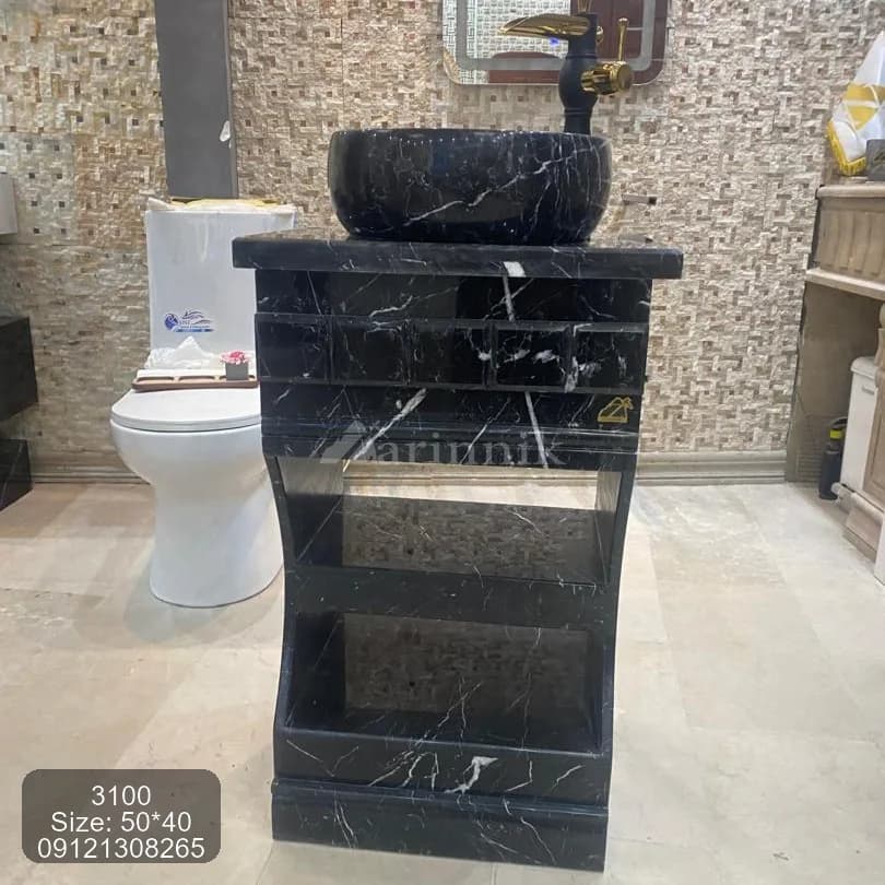 روشویی سنگی تک پایه مشکی زرین نیک کد ZN3100 — تصویر ۴