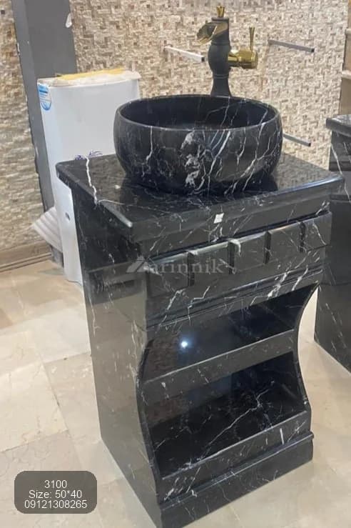 روشویی سنگی تک پایه مشکی زرین نیک کد ZN3100 — تصویر ۲