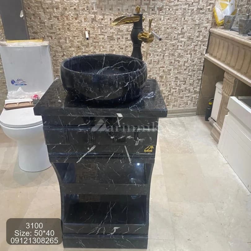 روشویی سنگی تک پایه مشکی زرین نیک کد ZN3100 — تصویر ۳