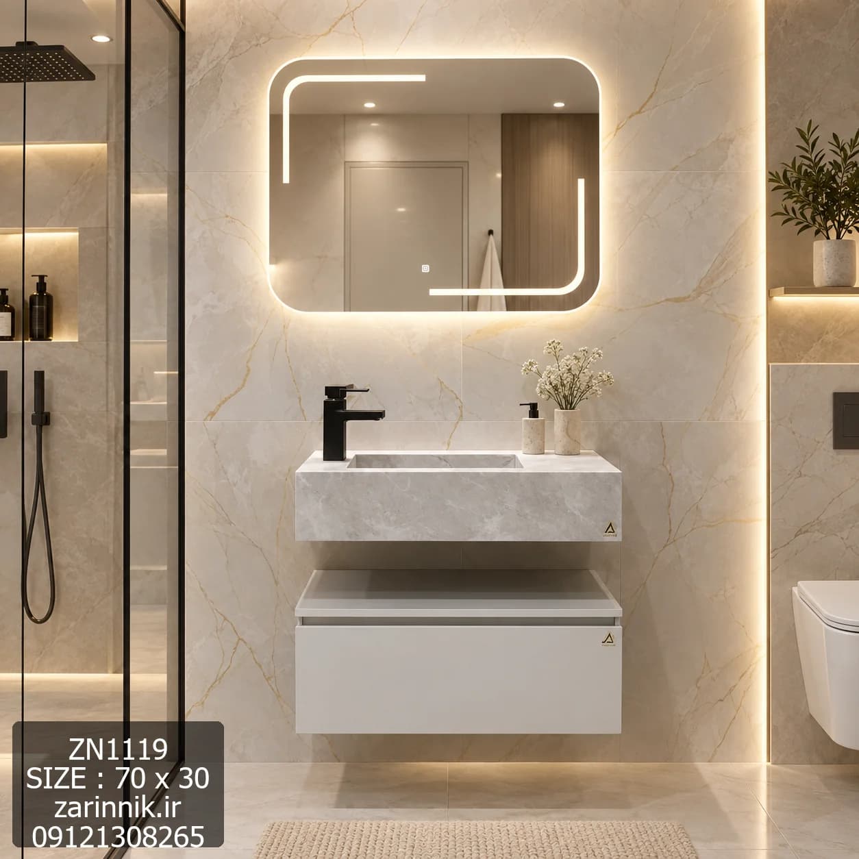 روشویی سرامیکی 30*70 با کابین زرین نیک کد ZN1119