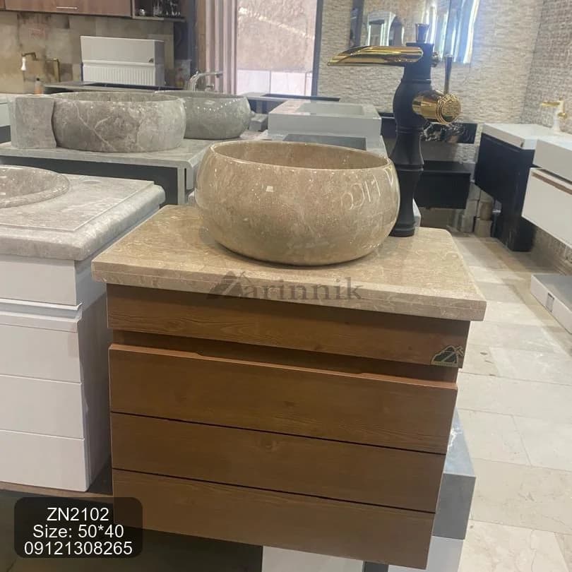 روشویی کابینتی 40*50 با کاسه سنگی زرین نیک کد ZN2102 — تصویر ۳