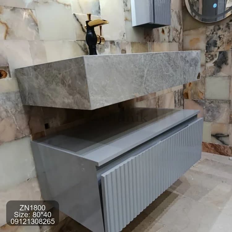روشویی سرامیکی 40*80 فول ست با آینه بلوتوث دار کد ZN1800 — تصویر ۳