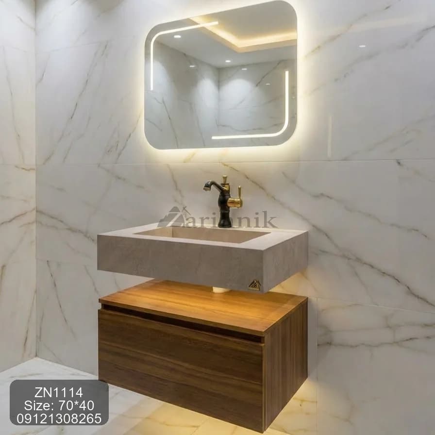 روشویی سرامیکی با کابین طرح چوب کد ZN1114