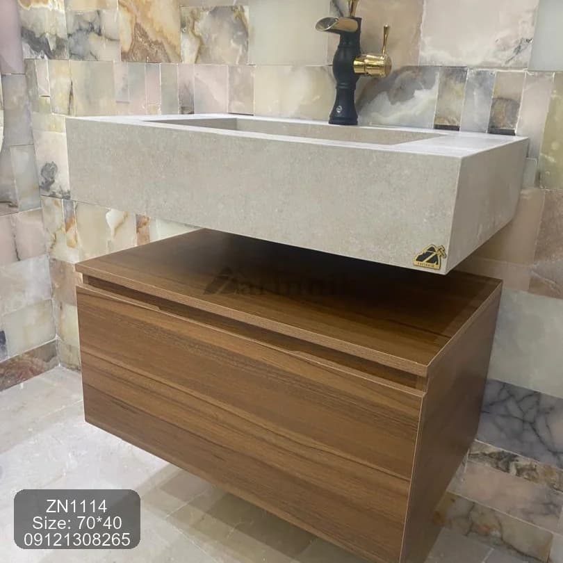 روشویی سرامیکی با کابین طرح چوب کد ZN1114 — تصویر ۴