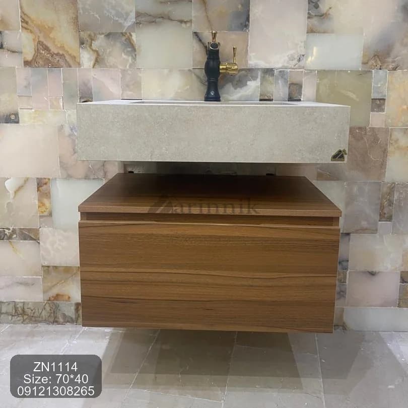 روشویی سرامیکی با کابین طرح چوب کد ZN1114 — تصویر ۳