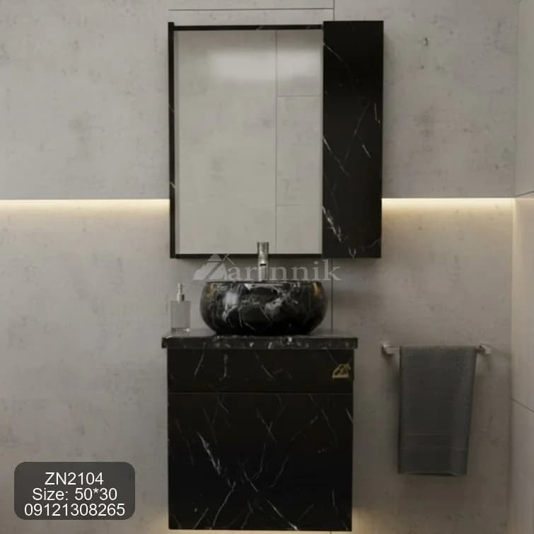 روشویی کابینتی فول ست مشکی با کاسه سنگی کد ZN0423