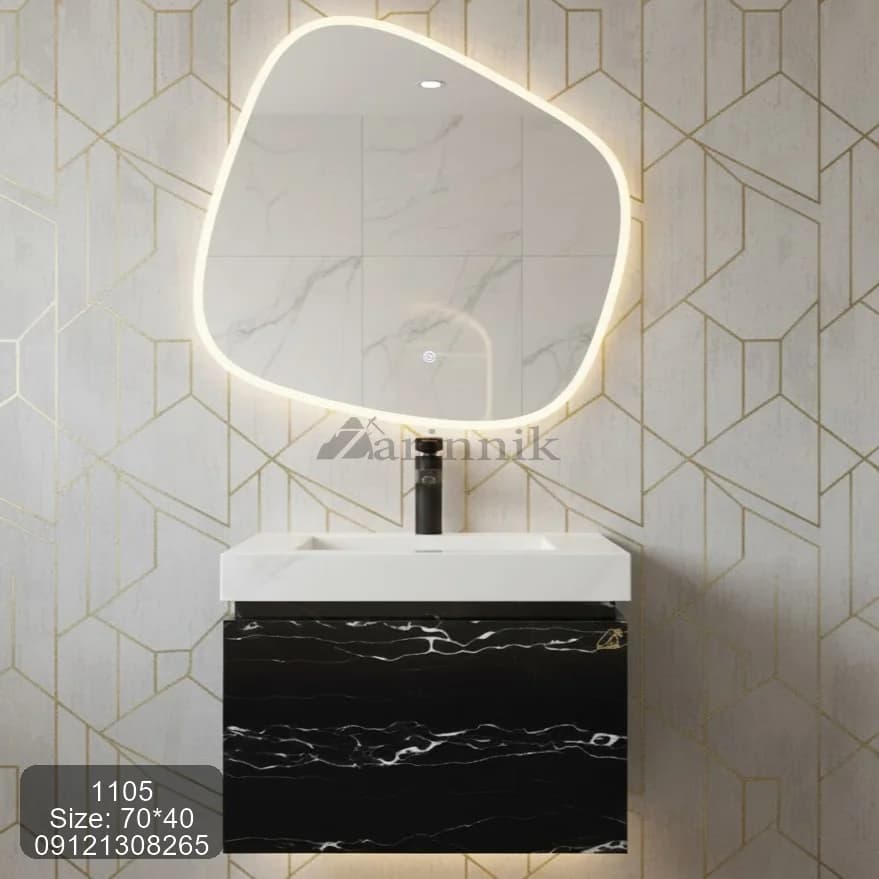 روشویی سرامیکی با کابین مشکی طرح سنگ کد ZN1105