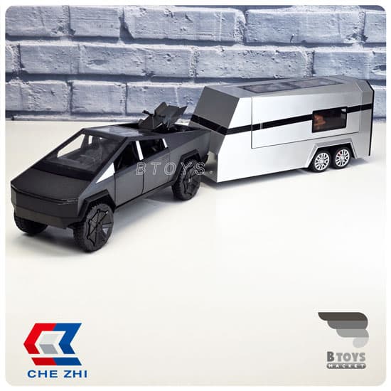 ماکت تسلا سایبرتراک با کمپر خاکستری چِژی(Tesla Cybertruck Chezhi) مقیاس:1/24